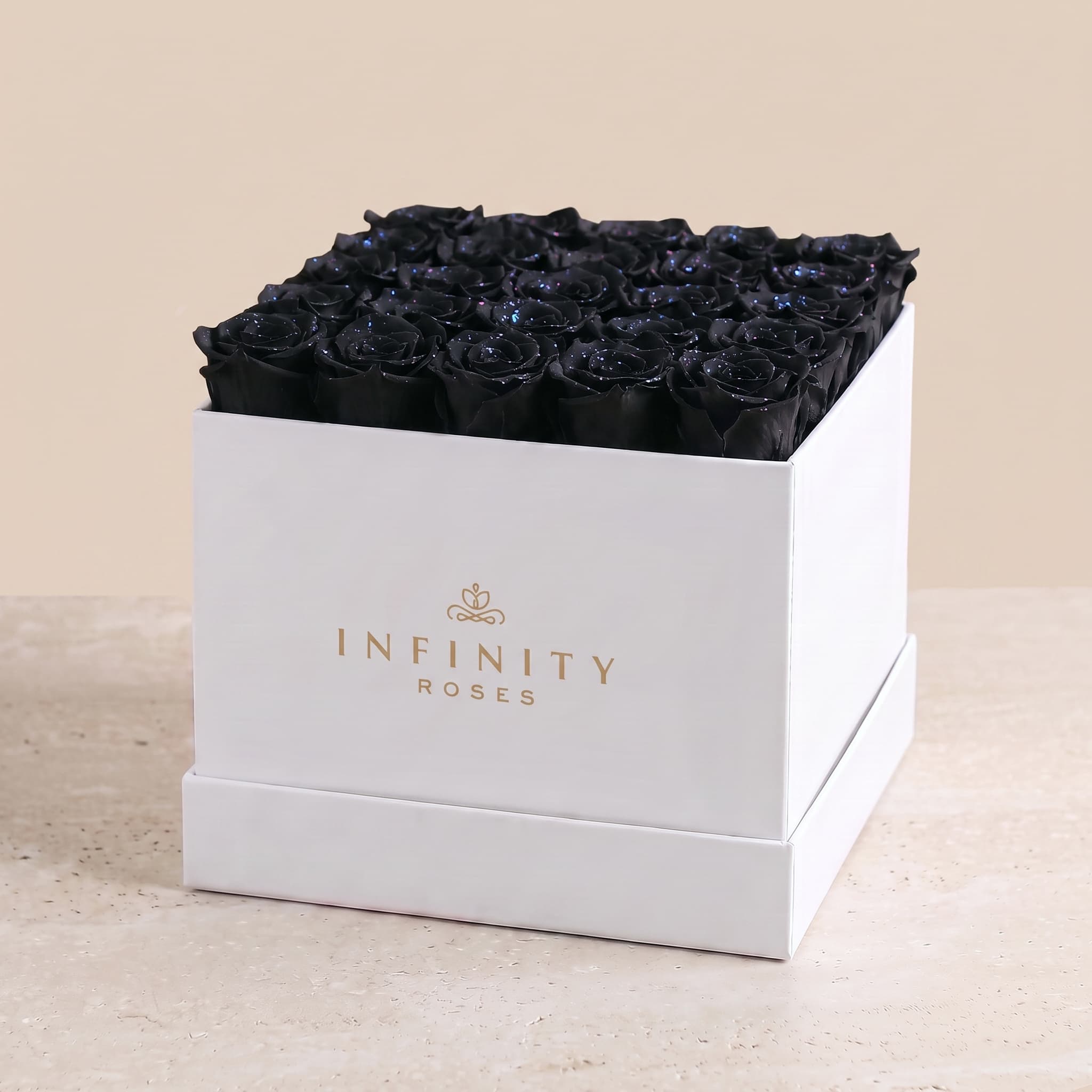 X-Large Square Rose box - Black Galaxy Rose - White Box