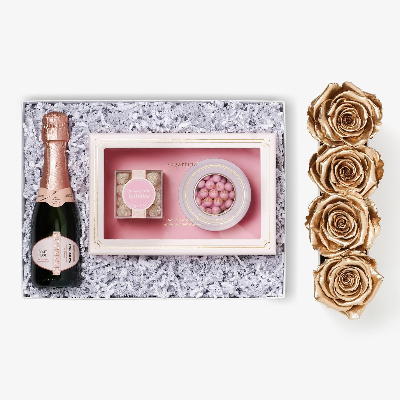 Rosé & Caviar - Small Rose Box - Gold Rose - White Box