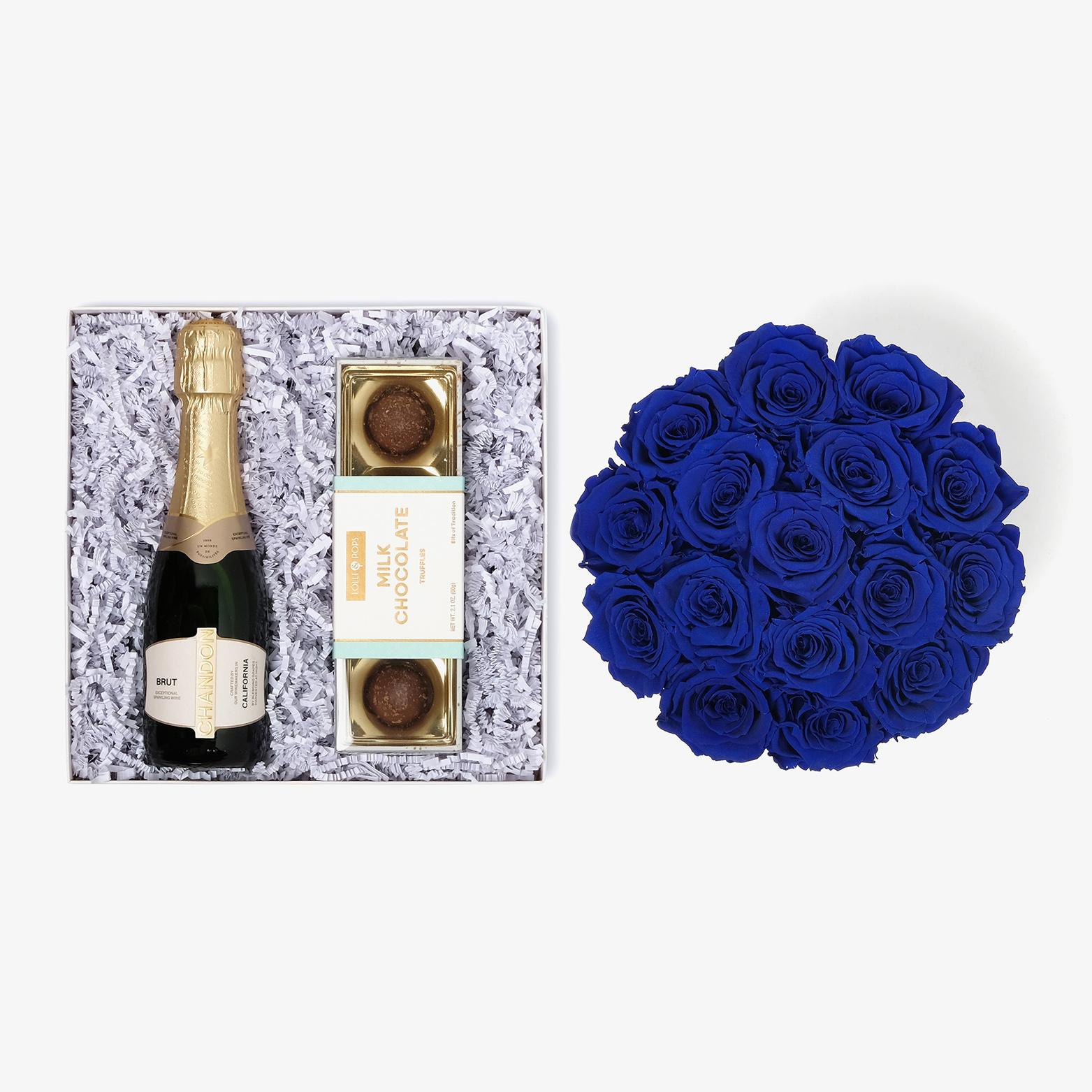 Champagne & Truffles - Large Bloom Box - Royal Blue Rose - White Box