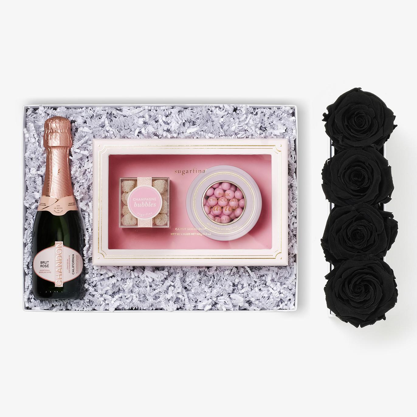 Rosé & Caviar - Small Rose Box - Black Rose - White Box