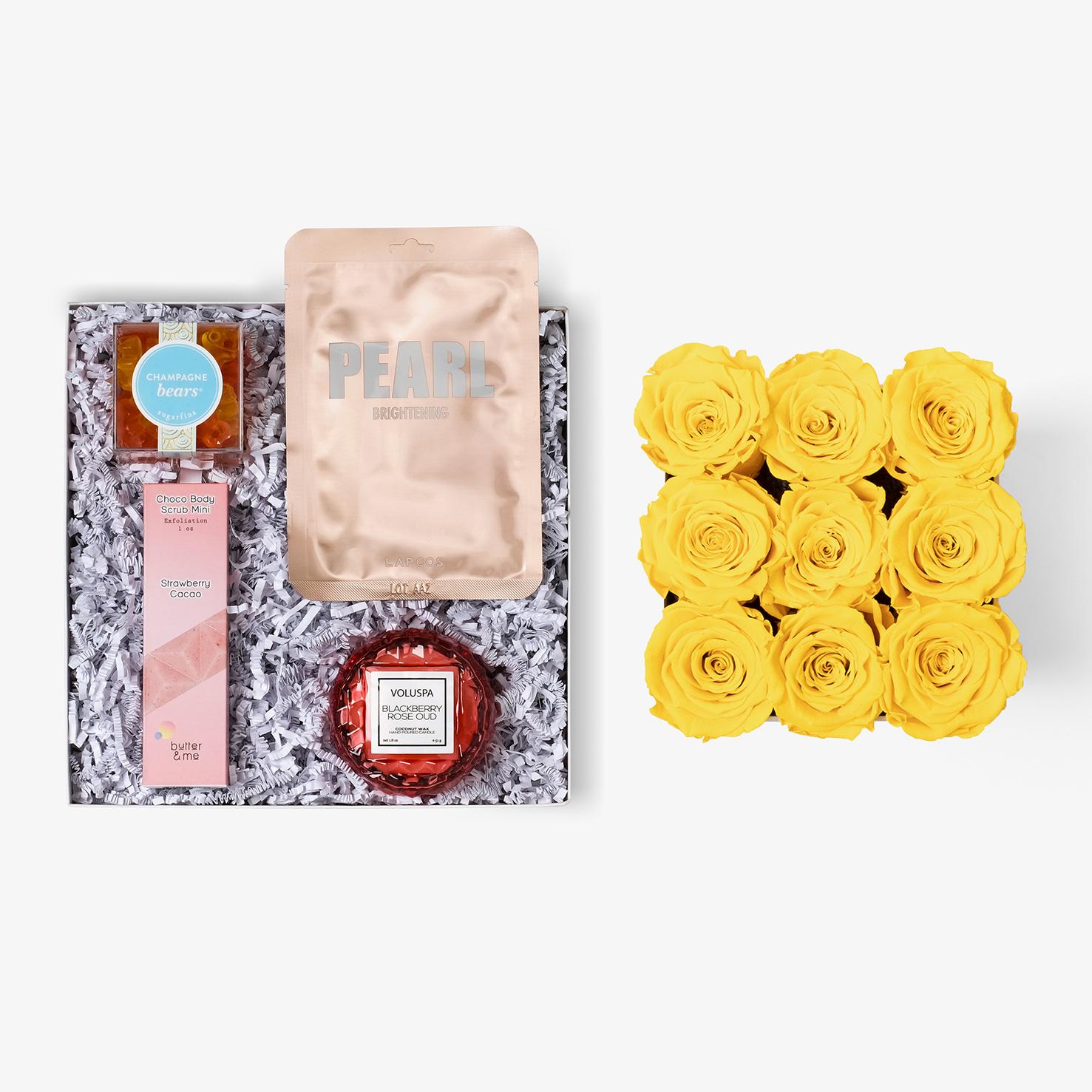 Pamper Bundle - Medium Square Box - Yellow Rose - Black Box