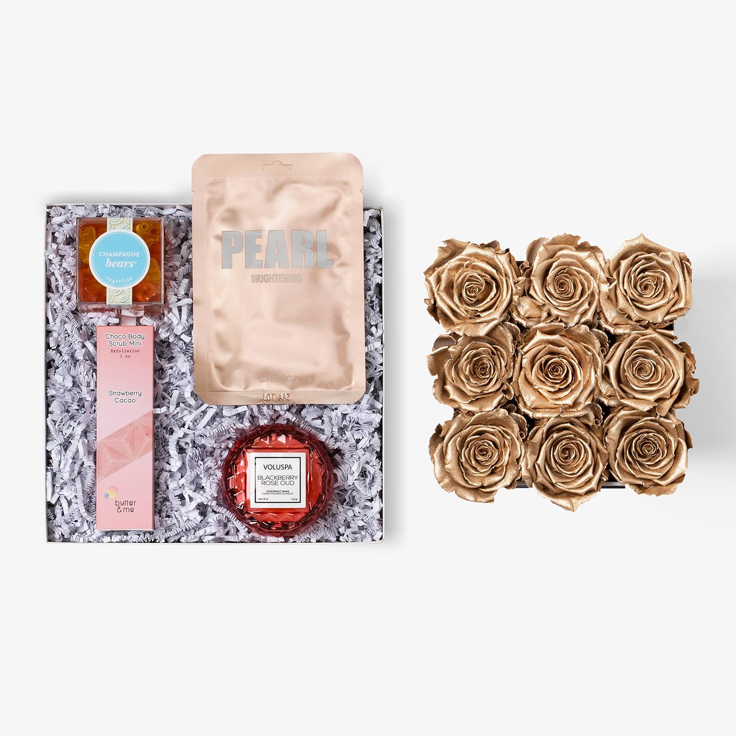 Pamper Bundle - Medium Square Box - Gold Rose - White Box