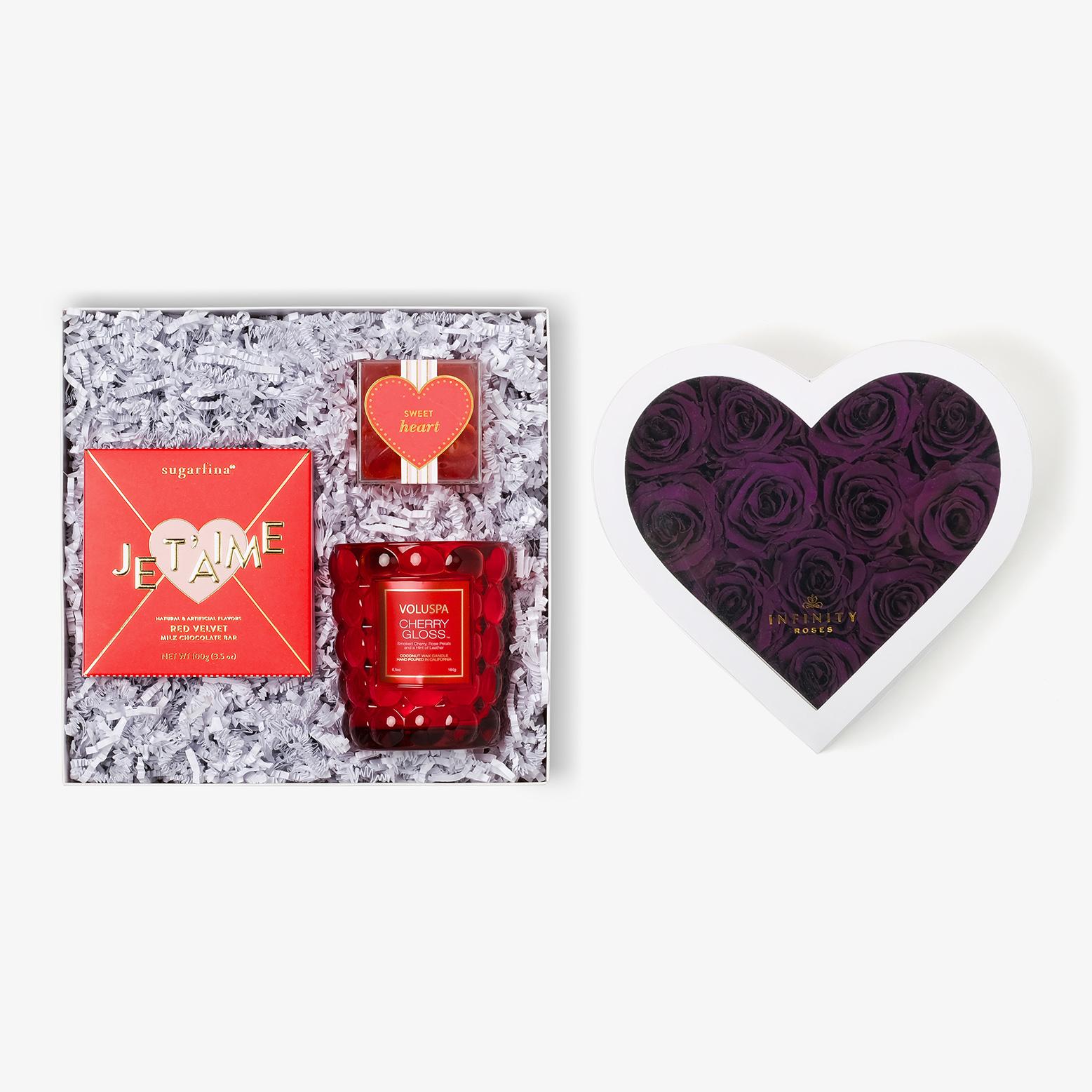 Candle & Treats - Medium Heart Box - Violet Rose - White Box