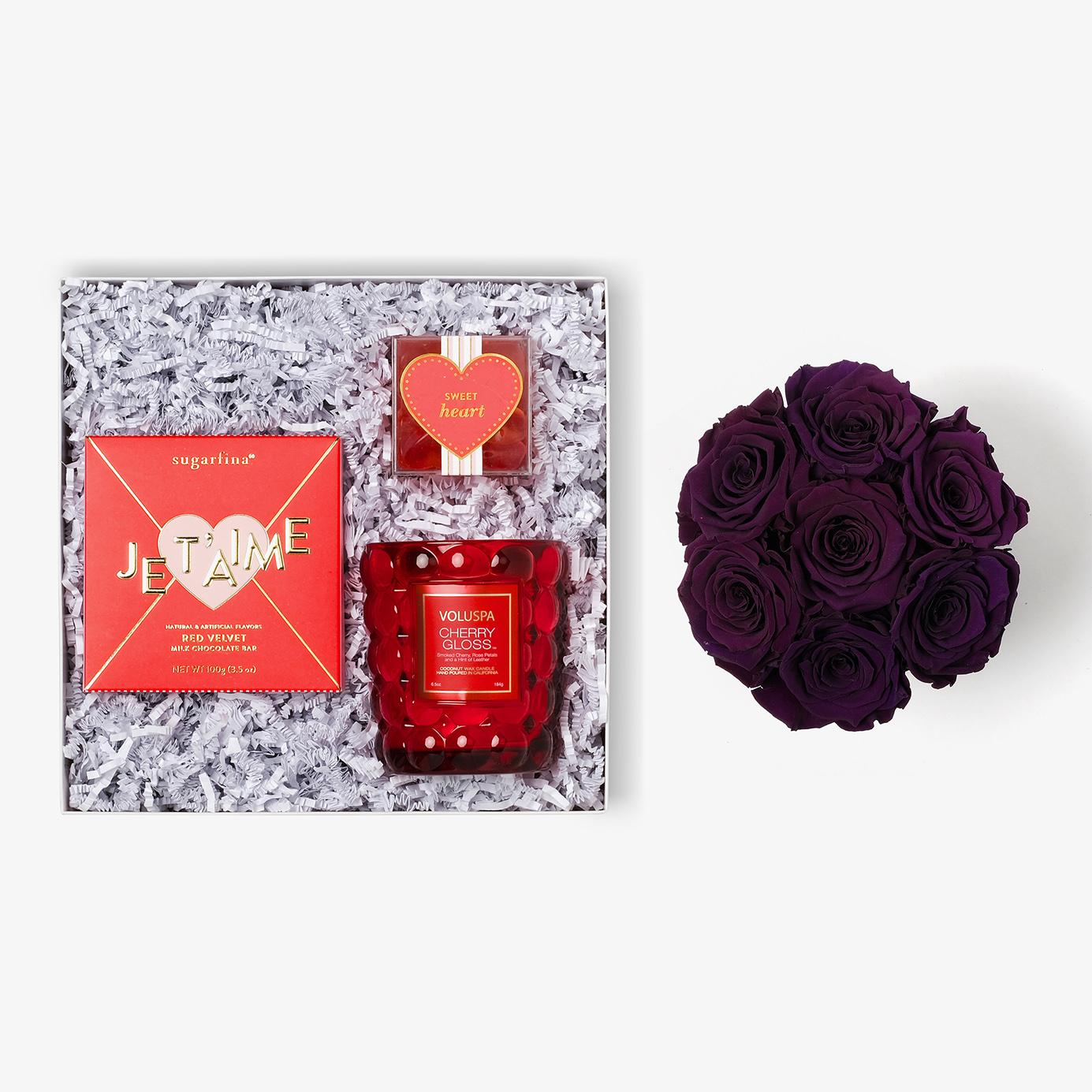 Candle & Treats - Medium Bloom Box - Violet Rose - White Box