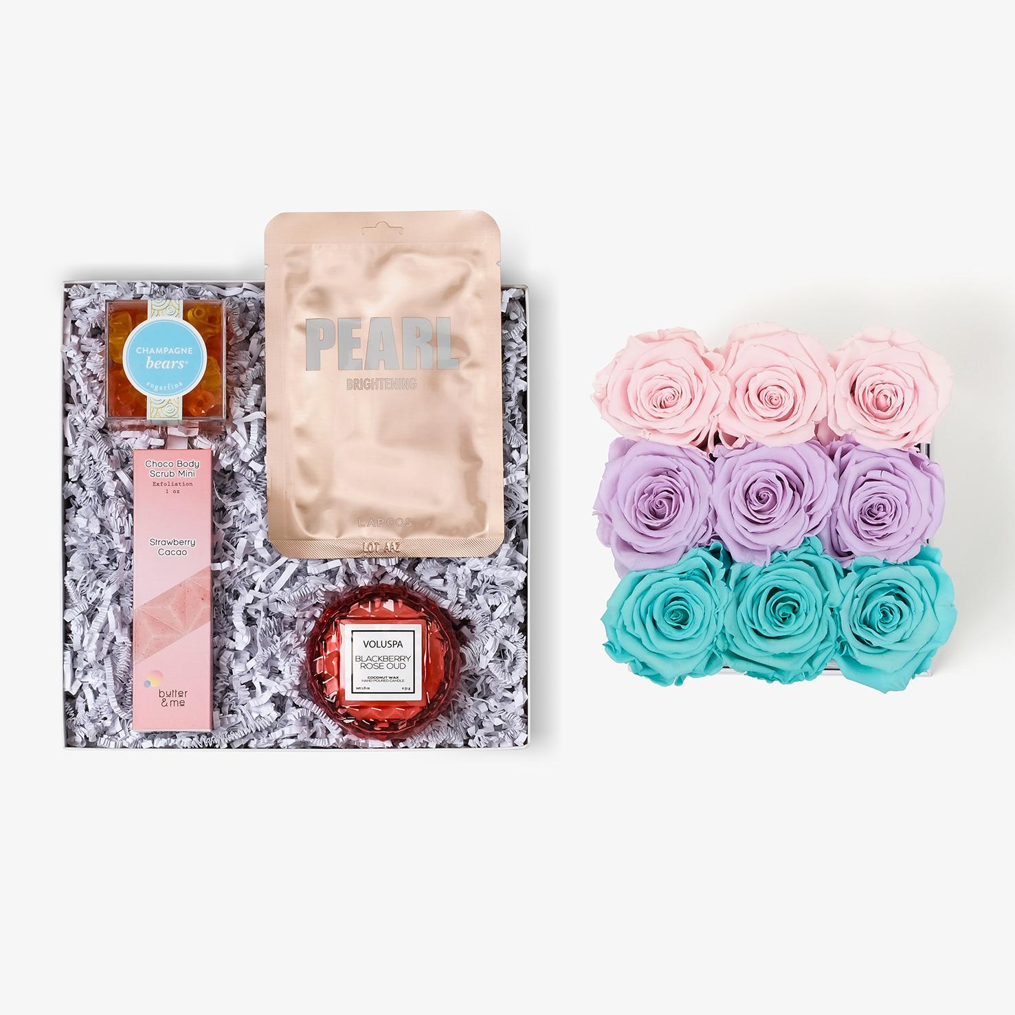 Pamper Bundle - Medium Square Box - Pastel Ombre Rose - White Box