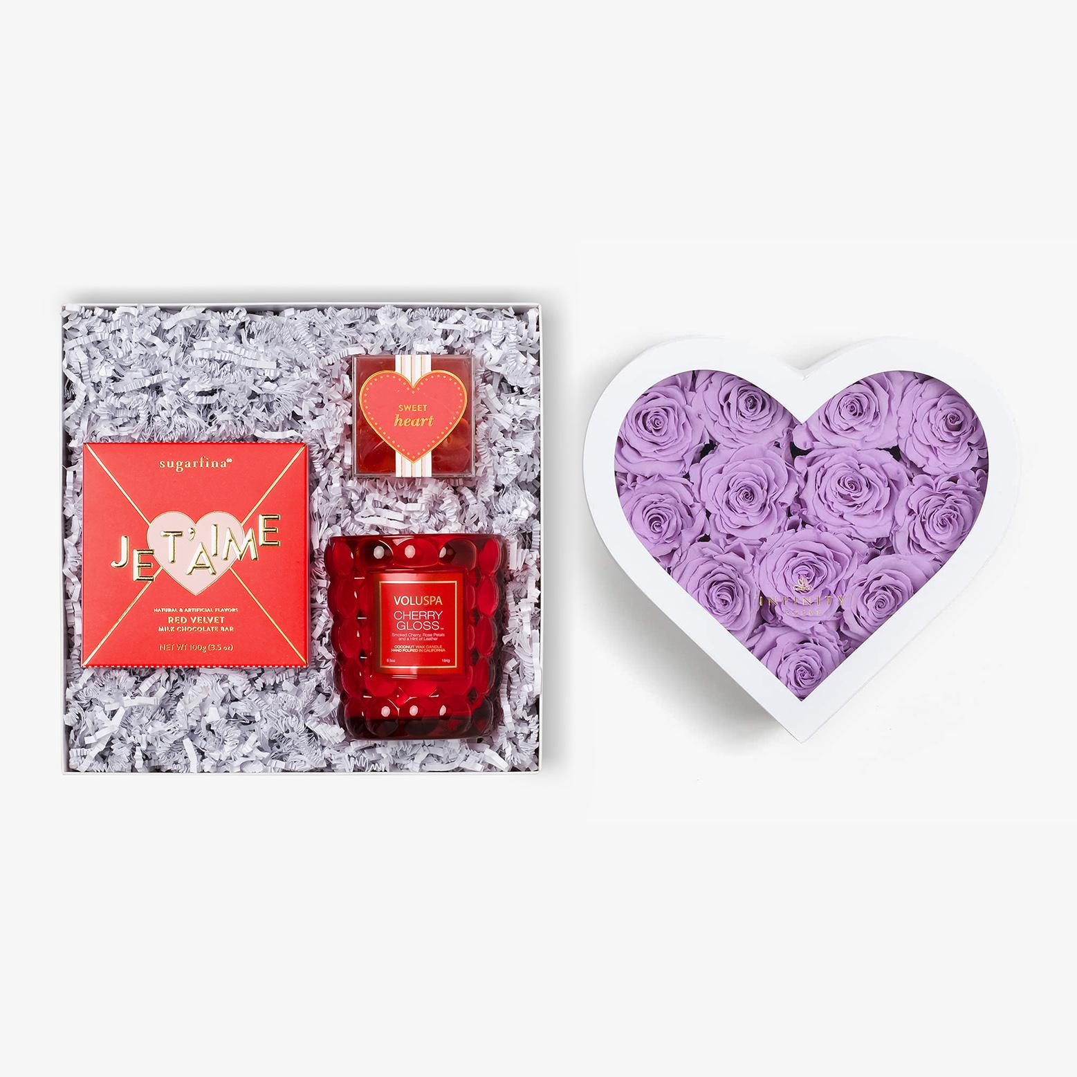 Candle & Treats - Medium Heart Box - Lavender Rose - White Box