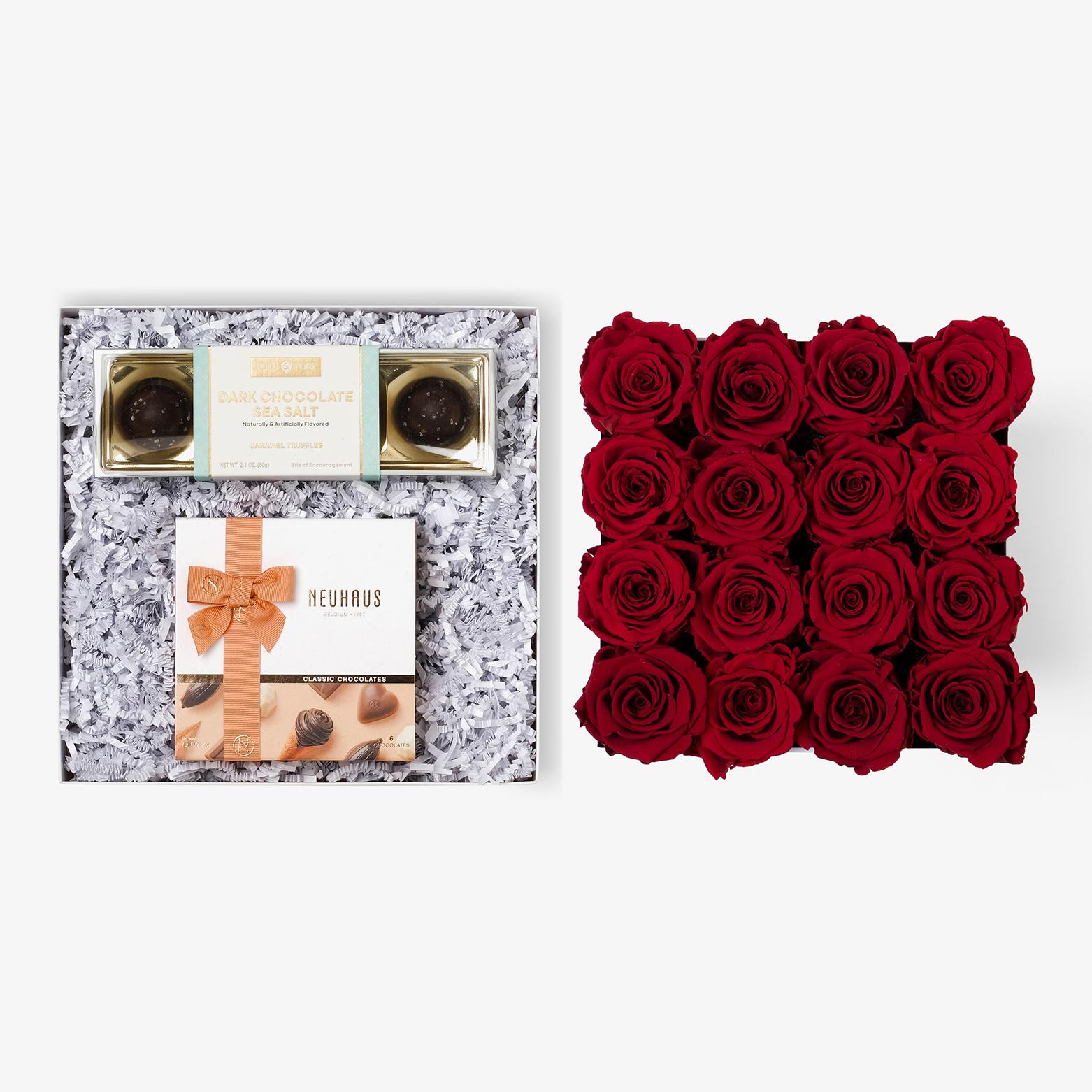 Chocolate Duo Luxe - Large Square Box - Red Rose - White Box