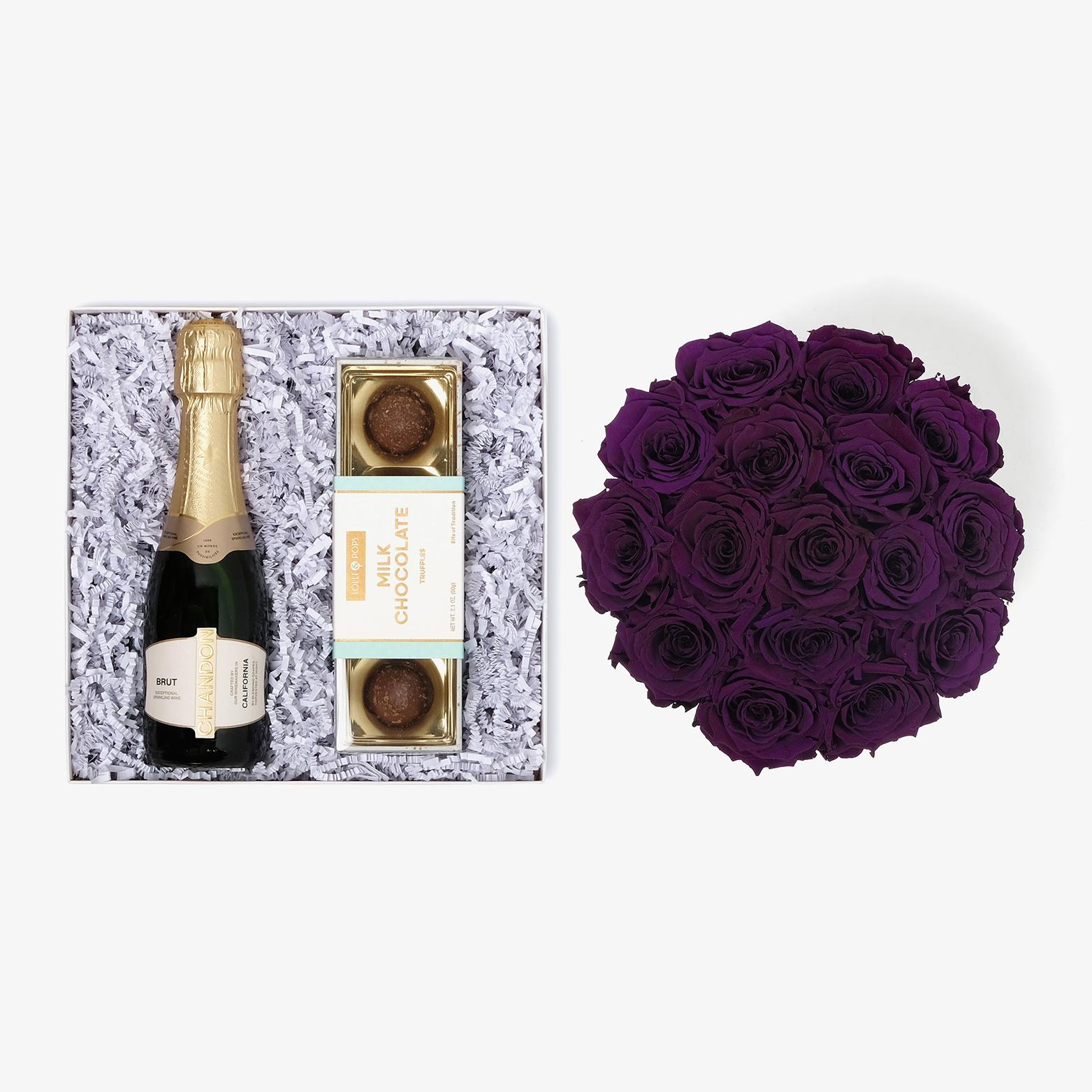 Champagne & Truffles - Large Bloom Box - Violet Rose - Black Box