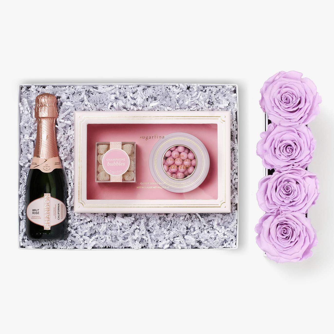 Rosé & Caviar - Small Rose Box - Lavender Rose - Black Box